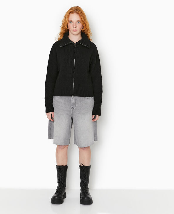 Gilet zippé avec grand col maille côtelée noir - Pimkie