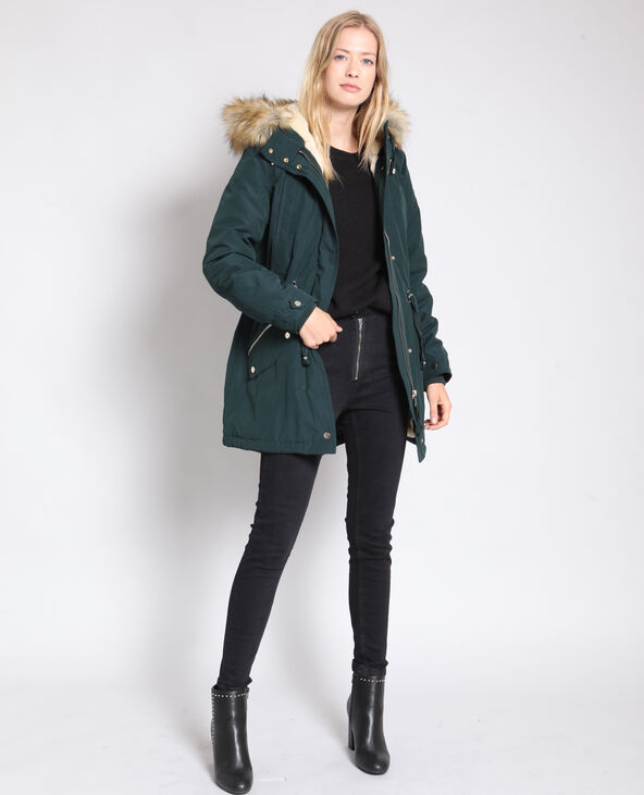 Parka longue à capuche fourrée vert foncé - Pimkie