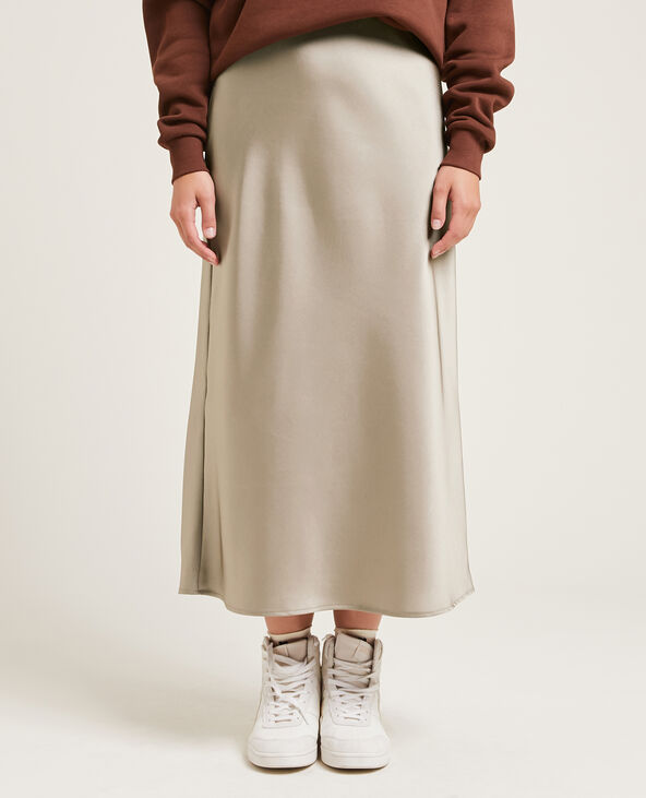 Jupe longue en satin taupe - Pimkie