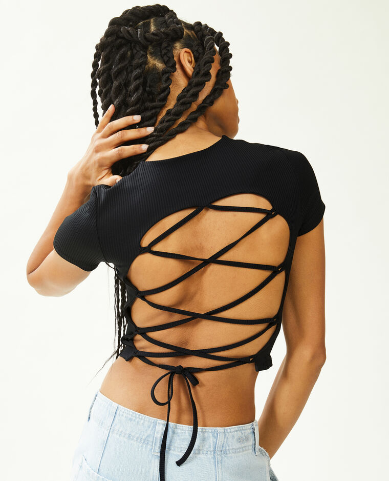 Top dos-nu avec liens croisés noir - Pimkie
