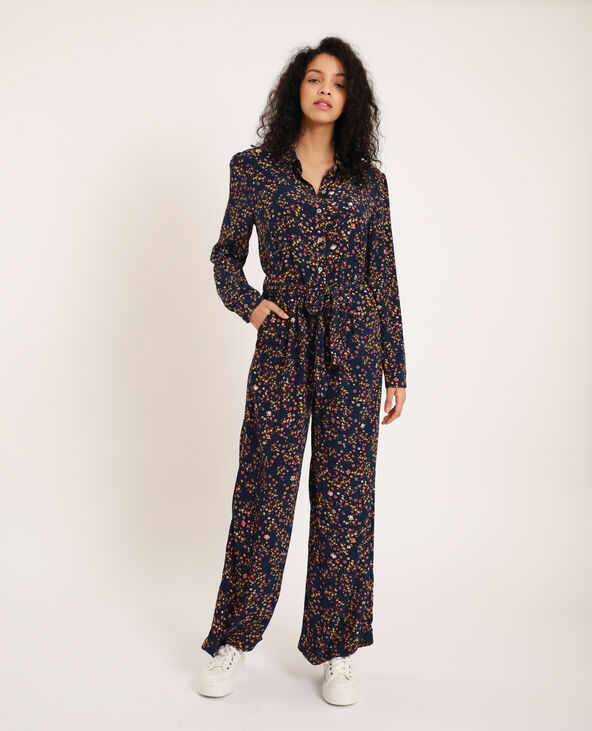 Combi-pantalon à fleurs bleu marine - Pimkie