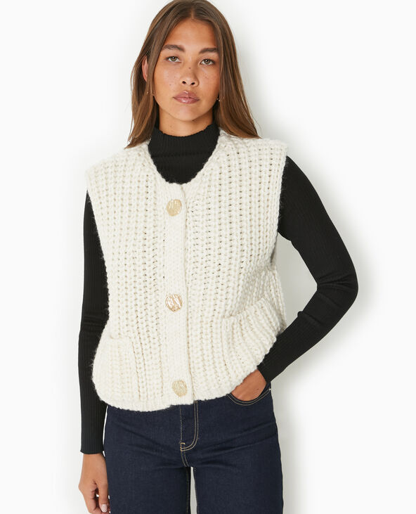 Gilet sans manches grosses mailles blanc - Pimkie