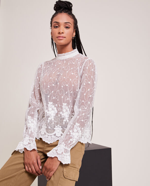 Top en tulle brodée blanc - Pimkie