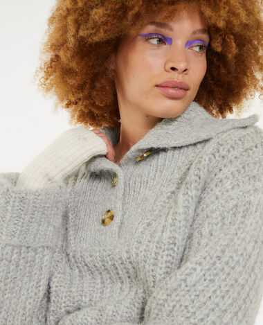 Pull chaud col camionneur boutonné gris - Pimkie