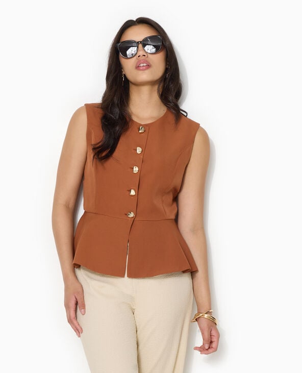 Veste sans manches peplum avec boutons fantaisie marron - Pimkie