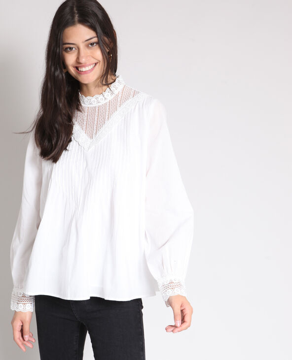 Blouse blanche dentelle col montant online