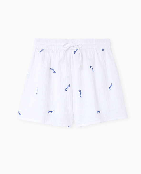 Short en gaze de coton avec broderies Amour blanc - Pimkie