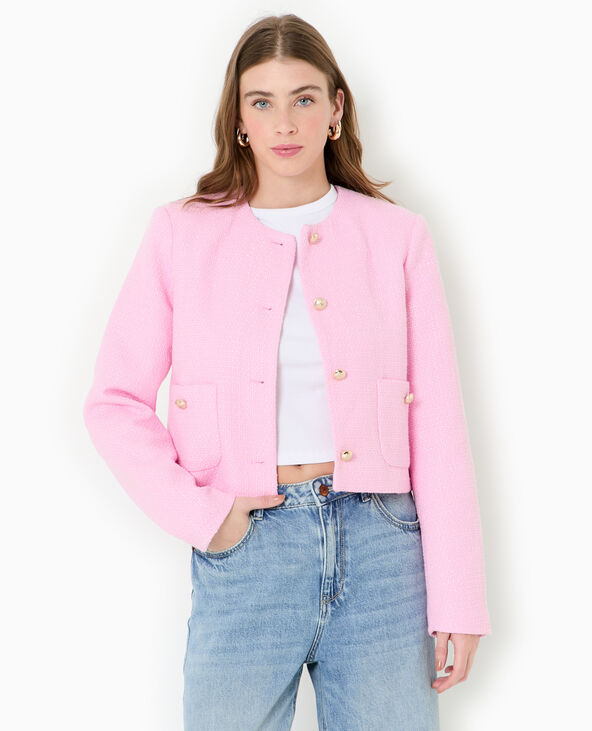 Veste droite et courte en tweed rose - Pimkie