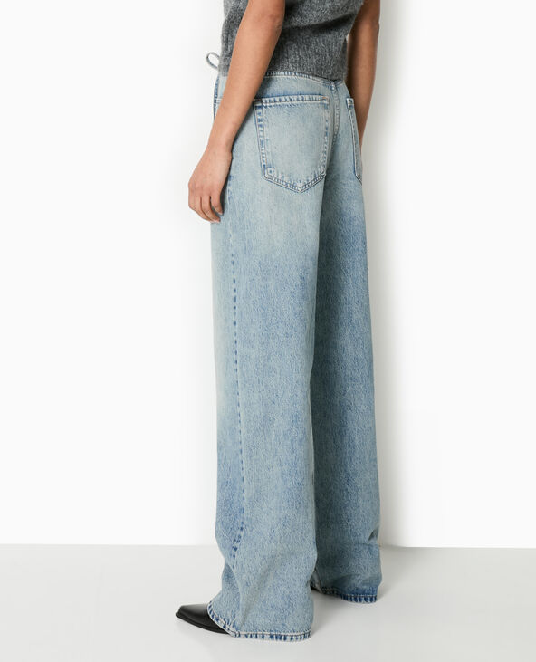 Jean droit taille basse avec ceinture à nouer bleu - Pimkie