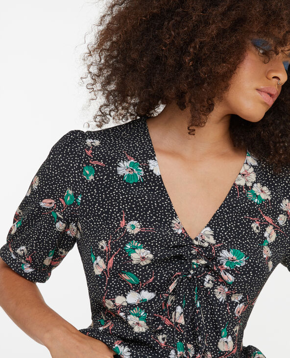 Blouse avec lien coulissé devant motif fleurs noir - Pimkie