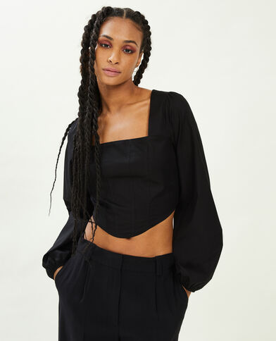 Blouse courte façon corset encolure carrée noir - Pimkie