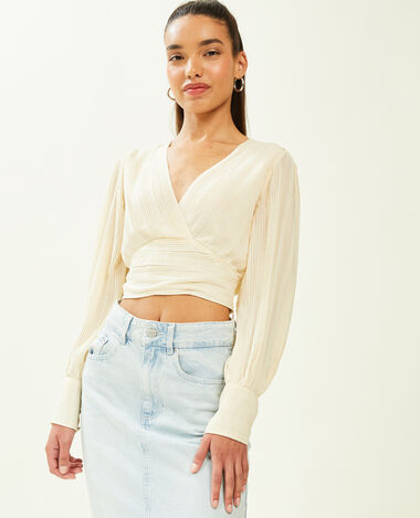 Top effet drapé à manches longues beige - Pimkie