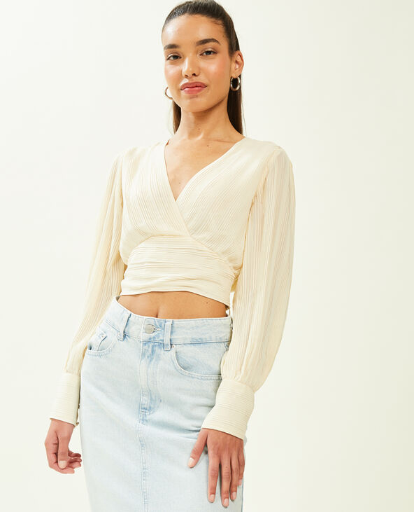 Top effet drapé à manches longues beige - Pimkie