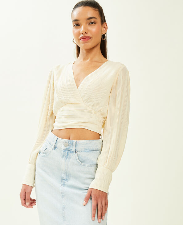 Top effet drapé à manches longues beige - Pimkie