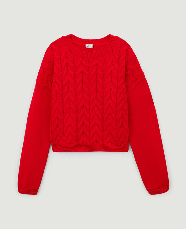 Pull maille torsadée rouge - Pimkie