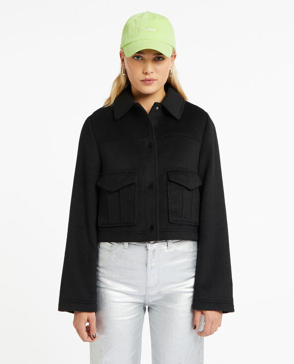 Blouson court en drap de laine noir - Pimkie