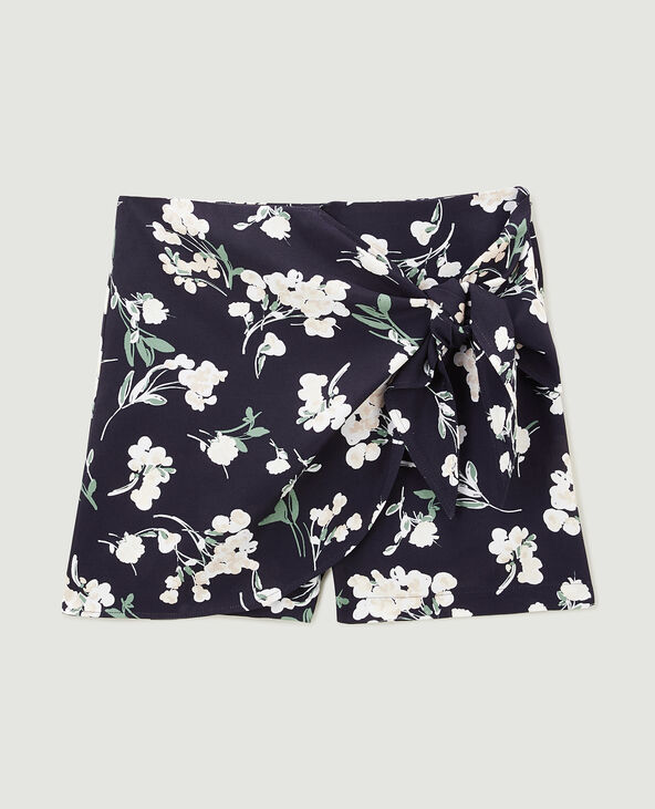 Jupe-short en tissu fluide motif fleurs noir - Pimkie