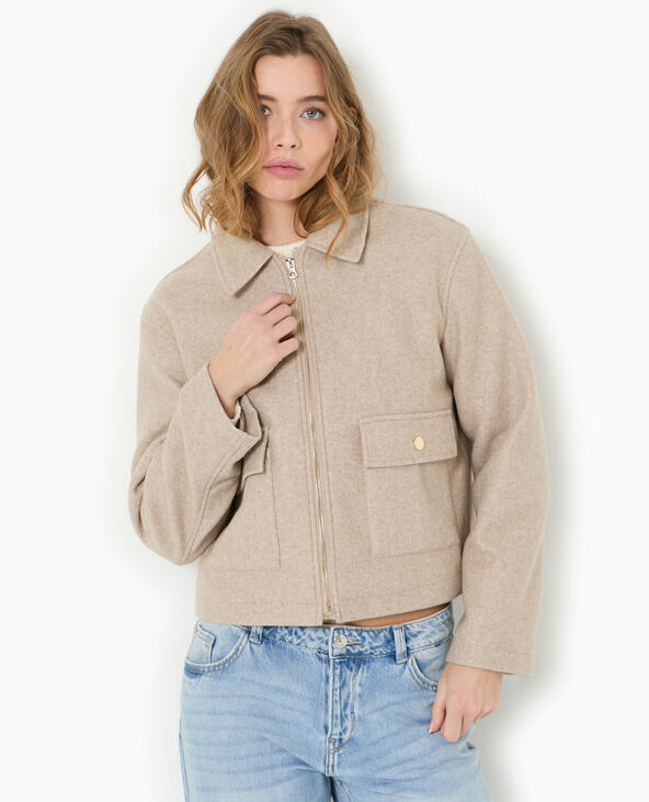 Manteau court effet drap de laine marron - Pimkie