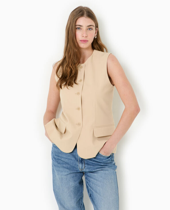Veste blazer sans manches esprit gilet de barman beige - Pimkie