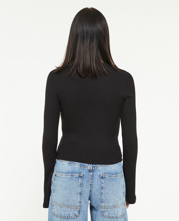Pull fin en maille côtelée col rond noir - Pimkie