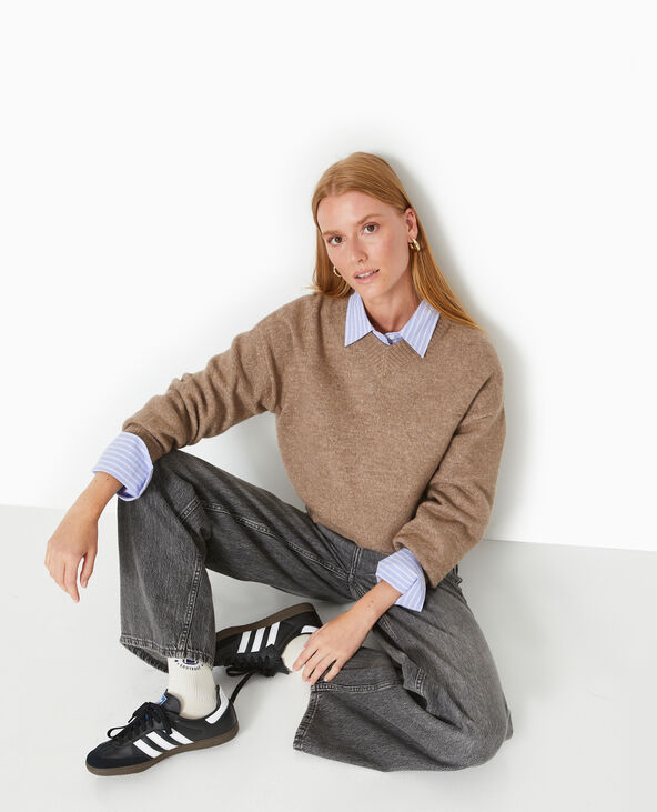 Pull col V en maille taupe - Pimkie