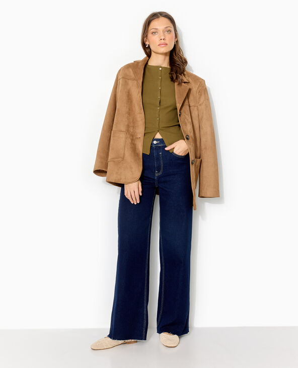 Jean wide taille hautes avec bas coupés bleu - Pimkie