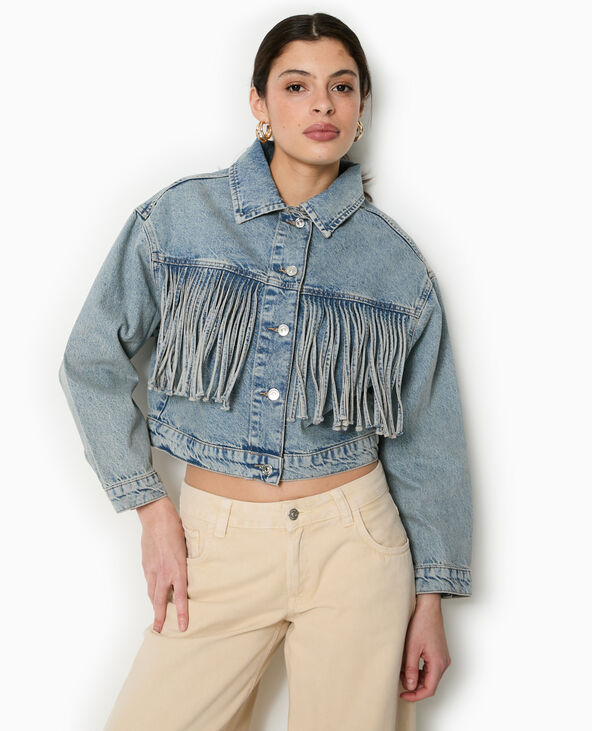Veste en jean avec franges bleu - Pimkie