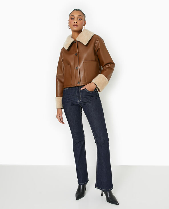 Blouson en simili avec doublure fourrure camel - Pimkie