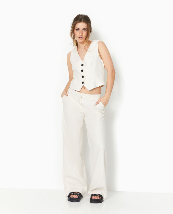 Pantalon large et droit en tissu façon lin blanc - Pimkie