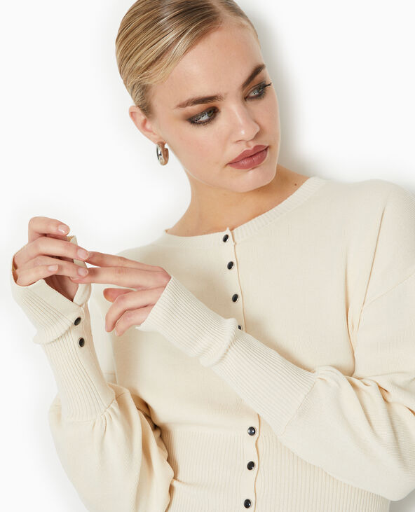 Gilet boutonné maille fine avec grands bord-côtes écru - Pimkie