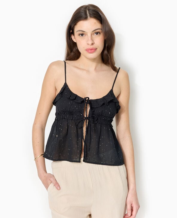 Top à bretelles avec volants et mini sequins noir - Pimkie