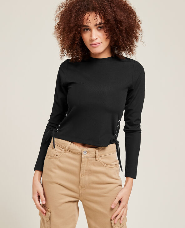 Top maille côtelée avec lacets noir - Pimkie