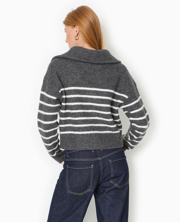 Gilet col camionneur motif rayures gris foncé - Pimkie