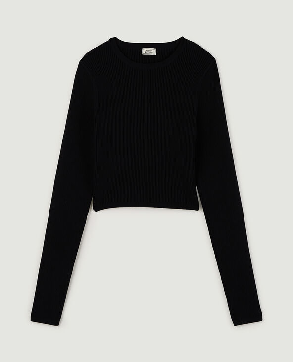 Pull court maille côtelée noir - Pimkie