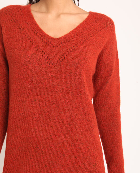 Robe pull à col V bordeaux - Pimkie