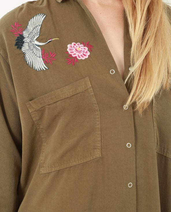Robe chemise brodée taupe - Pimkie