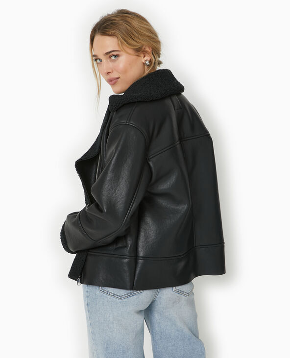 Blouson bombardier en simili avec sherpa noir - Pimkie