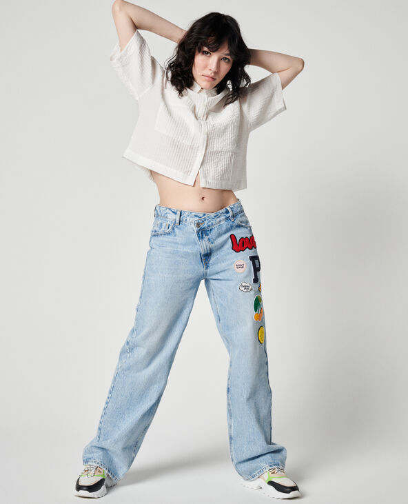 Jean baggy avec patchs bleu - Pimkie