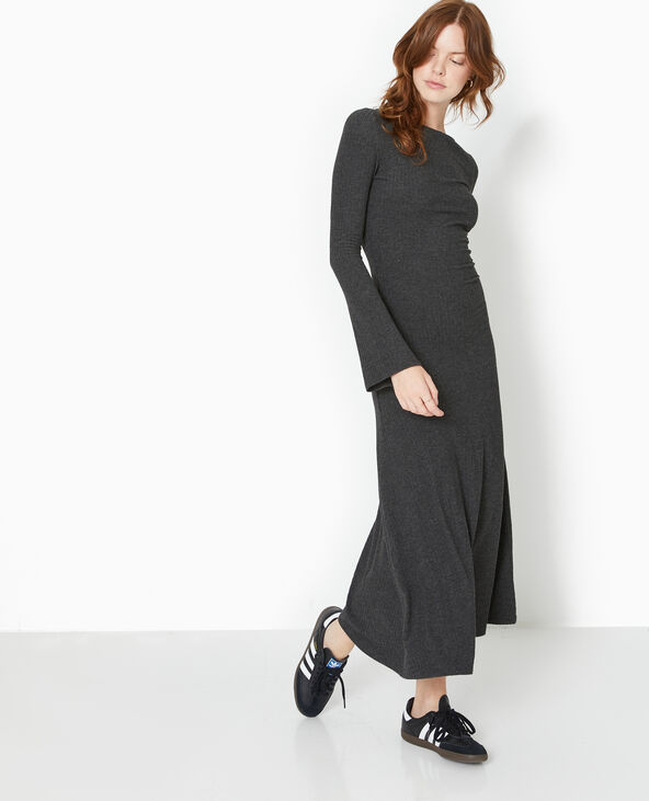 Robe longue évasée en maille côtelée gris foncé - Pimkie