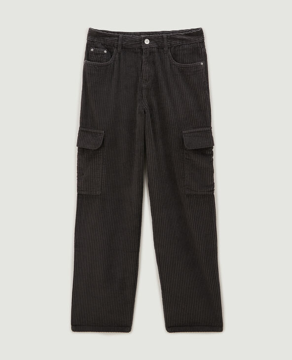 Pantalon cargo en velours grosses côtes gris foncé - Pimkie