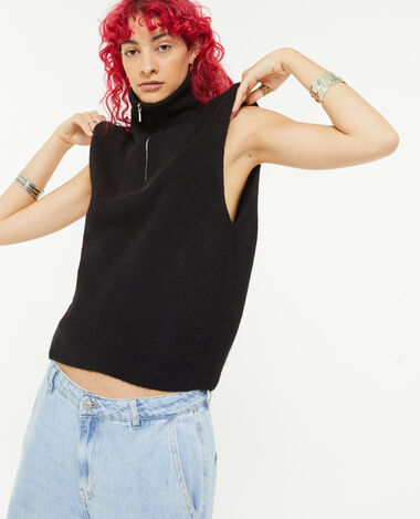 Pull sans manches à col camionneur noir - Pimkie