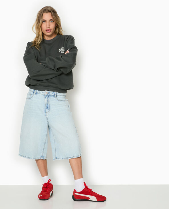 Sweat col rond avec print poitrine et dos gris foncé - Pimkie