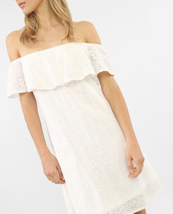 Robe dentelle col bardot blanc - Pimkie