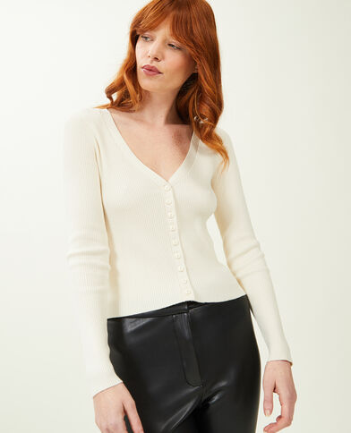 Gilet en maille côtelée beige - Pimkie
