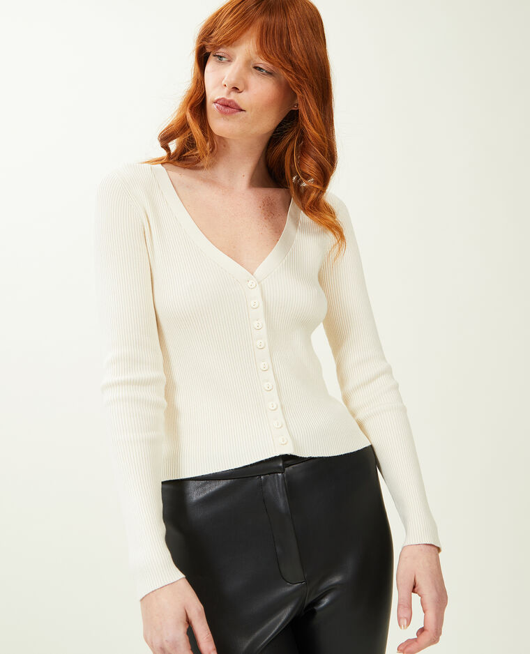 Gilet en maille côtelée beige - Pimkie