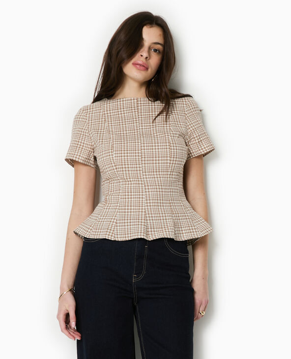 Top à basque petits carreaux beige - Pimkie