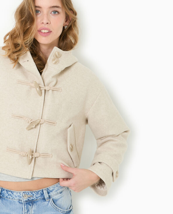 Manteau court effet drap de laine avec capuche beige - Pimkie