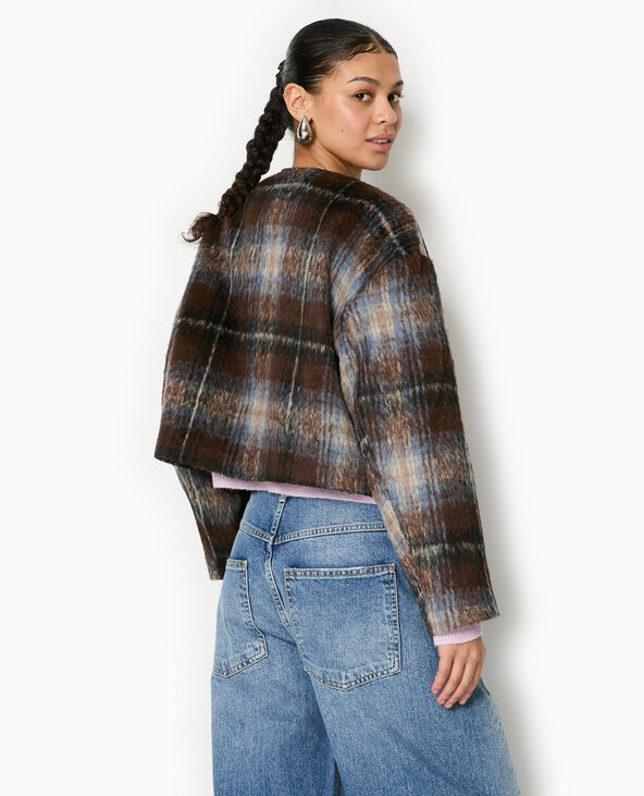 Manteau court à carreaux effet drap de laine marron - Pimkie