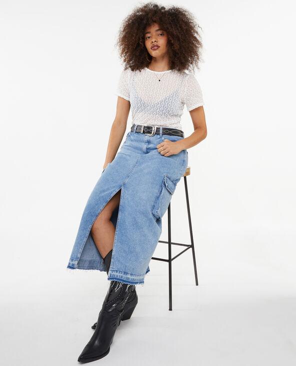 Top en dentelle tissu reliefé blanc - Pimkie