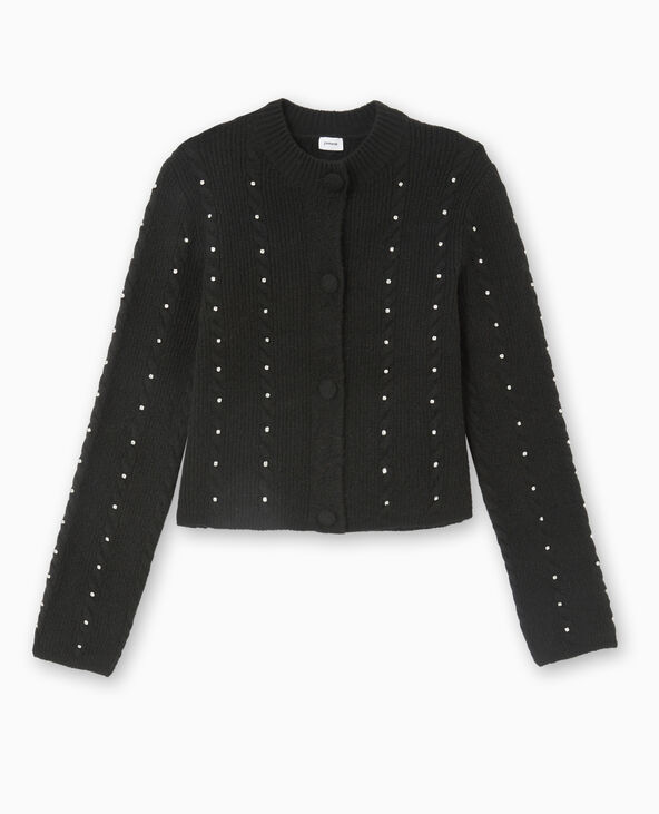 Gilet col rond avec torsades et strass noir - Pimkie